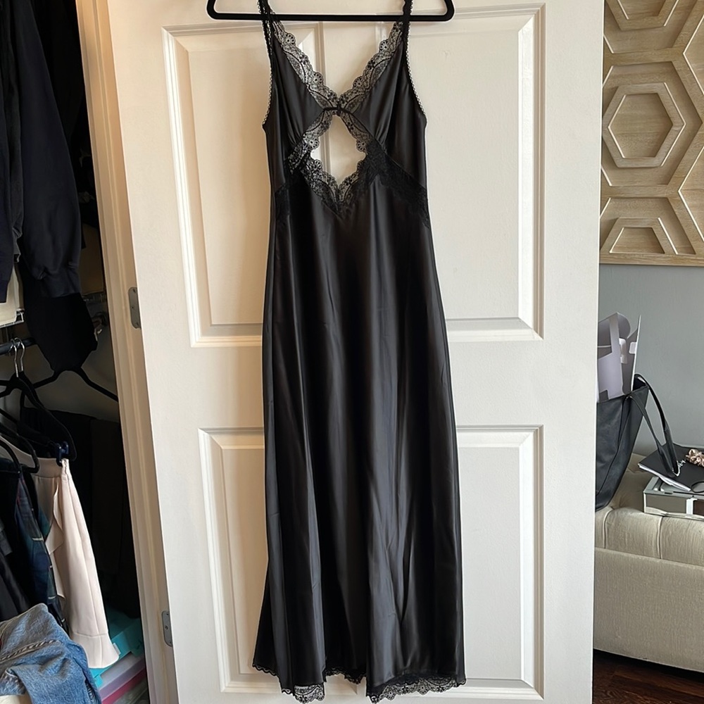 Zara Satin and Lace Maxi Dress with cut out | M